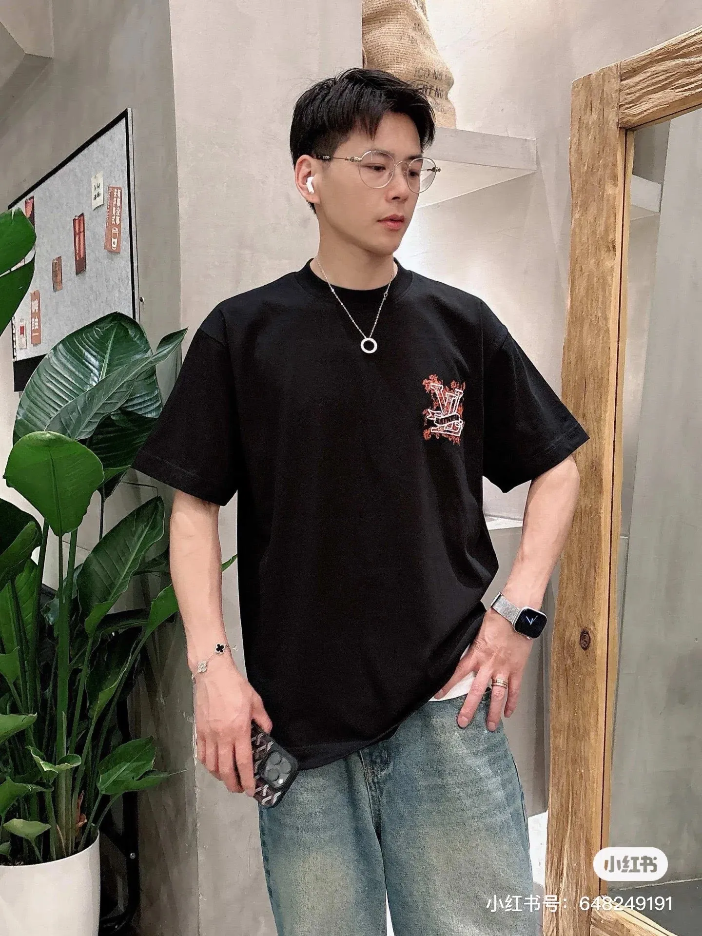Louis Vuitton/Louis Vuitton 26ss smoke hollow logo embroidered short sleeves
